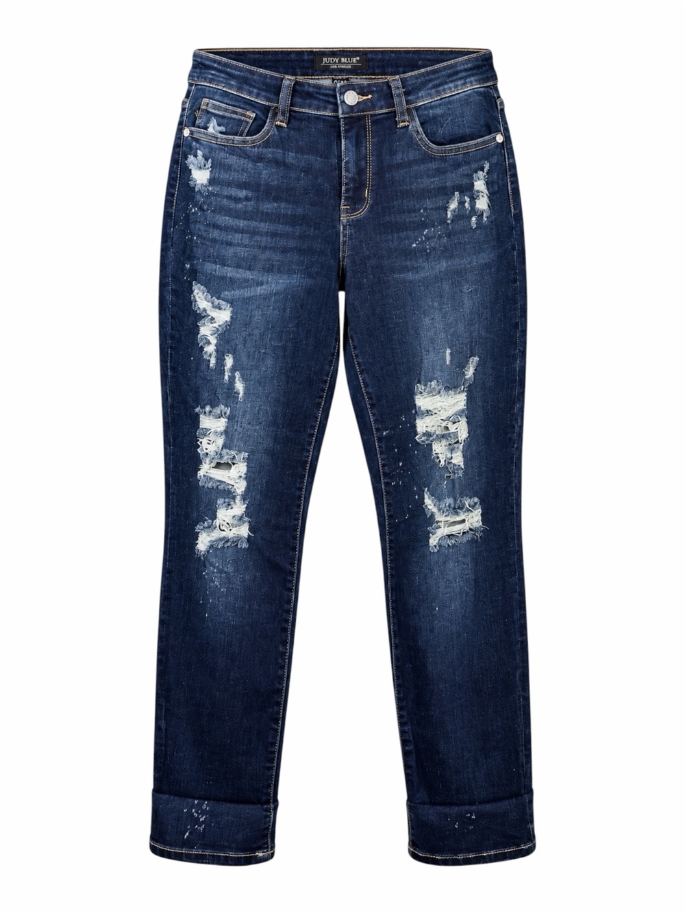 NWT Judy Blue Women's Dark Blue Distressed Boyfriend Jeans